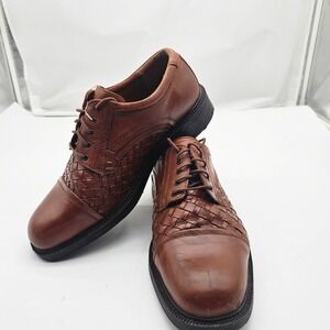 Bill Blass Woven Leather Oxford Dress Shoes Men's 10 D Brown Cap Toe Italy